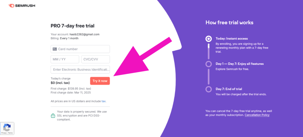 How to get Semrush 7 days free trial 
